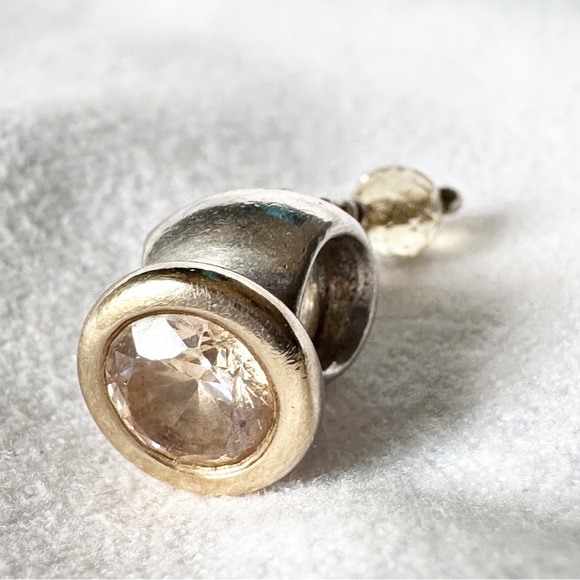 PANDORA Rare Retired Buttercup Dangle Charm w/ 14k Gold and Champagne CZ Details - Picture 1 of 10
